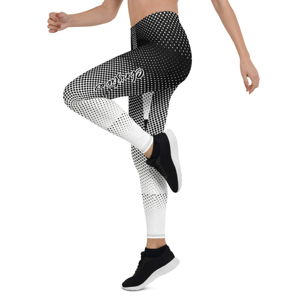 Personalisierte Damen Sportleggings Schwarz Weiß Punktmuster Abstrakt Fitness Yoga Leggings Z304