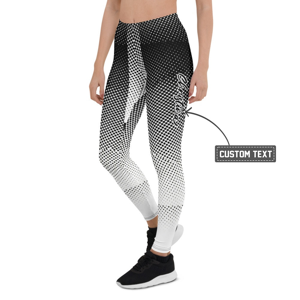 Personalisierte Damen Sportleggings Schwarz Weiß Punktmuster Abstrakt Fitness Yoga Leggings Z304 - XL