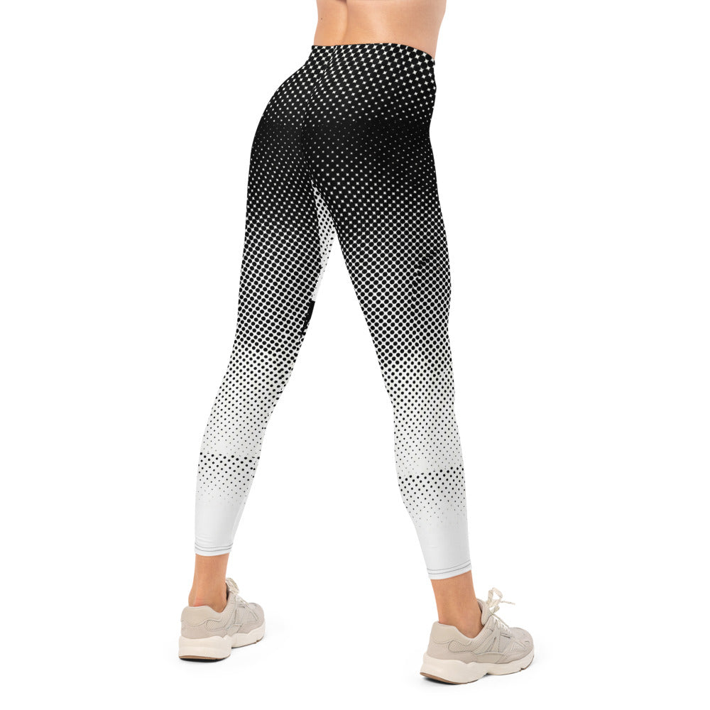 Personalisierte Damen Sportleggings Schwarz Weiß Punktmuster Abstrakt Fitness Yoga Leggings Z304