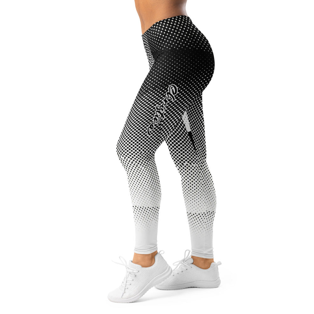 Personalisierte Damen Sportleggings Schwarz Weiß Punktmuster Abstrakt Fitness Yoga Leggings Z304