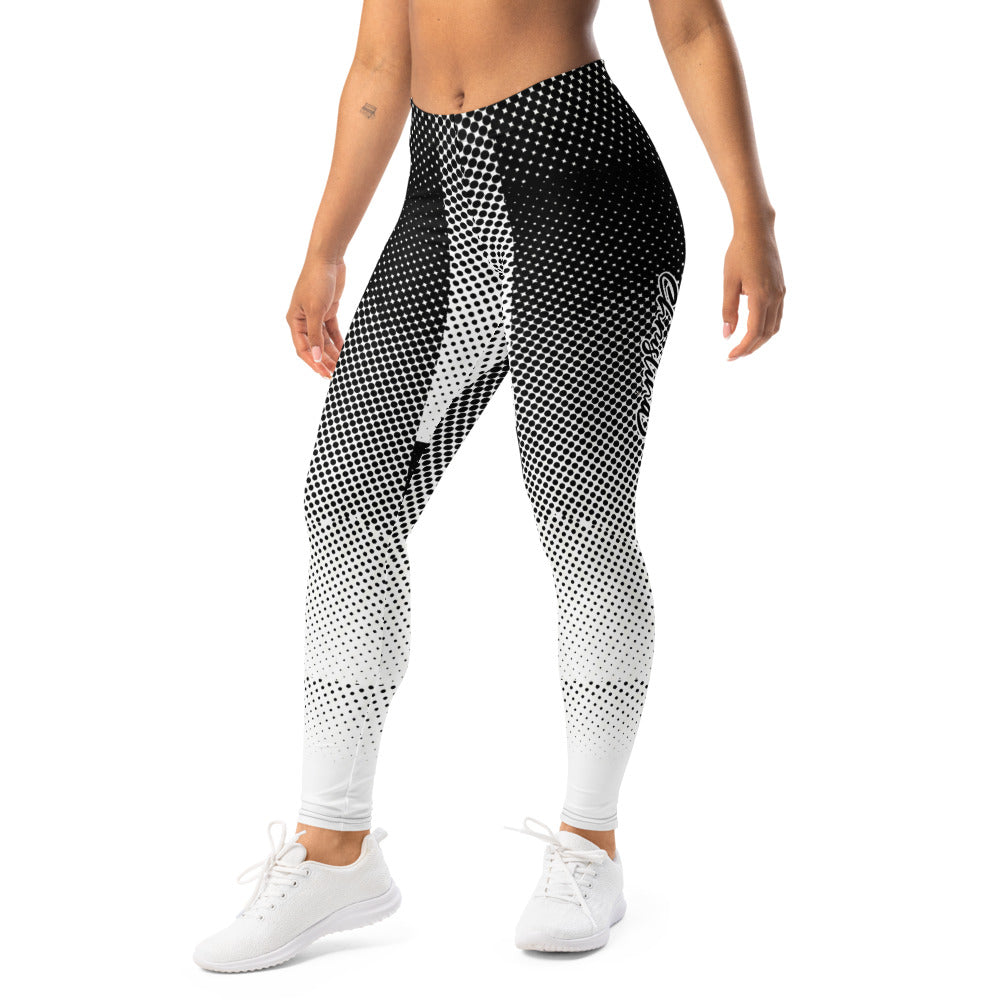 Personalisierte Damen Sportleggings Schwarz Weiß Punktmuster Abstrakt Fitness Yoga Leggings Z304