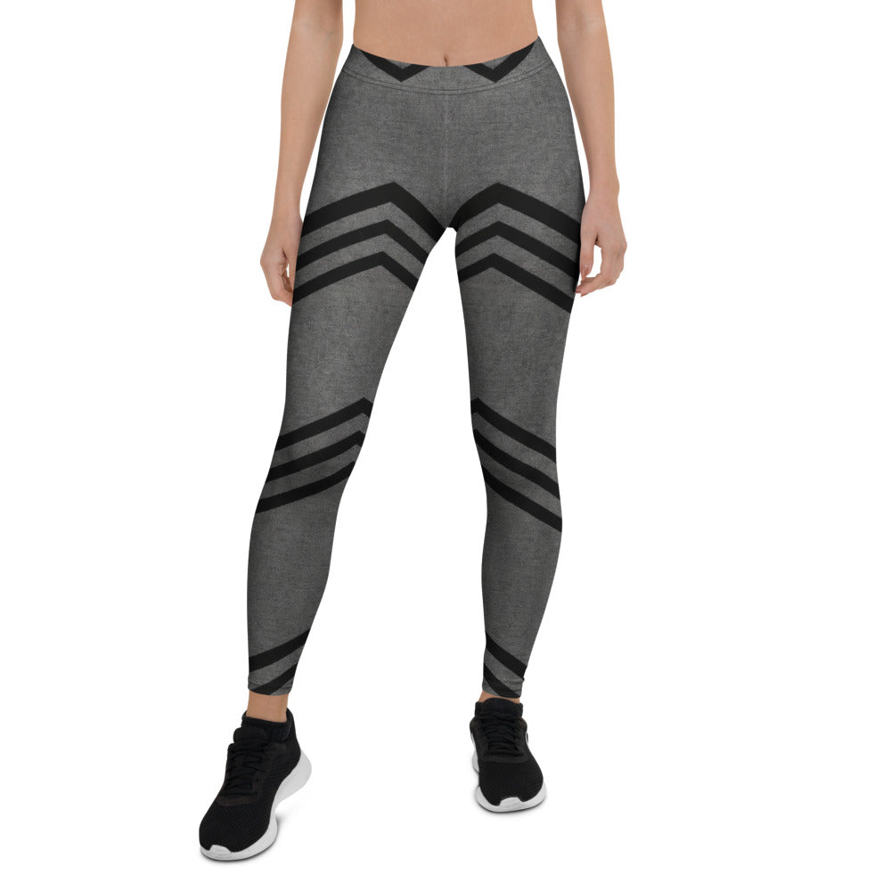 Personalisierte Sportleggings Damen Grau Schwarz V-Muster Fitness Leggings Yoga Hose G262