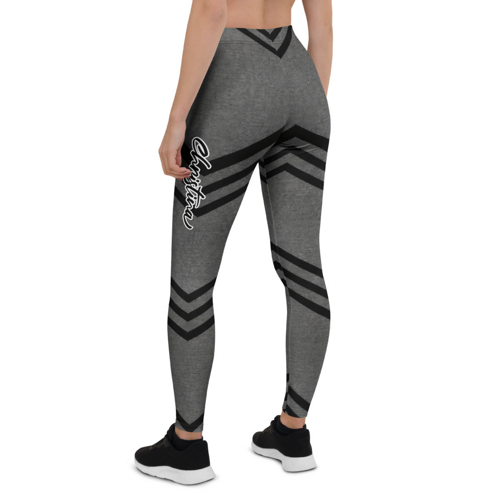 Personalisierte Sportleggings Damen Grau Schwarz V-Muster Fitness Leggings Yoga Hose G262