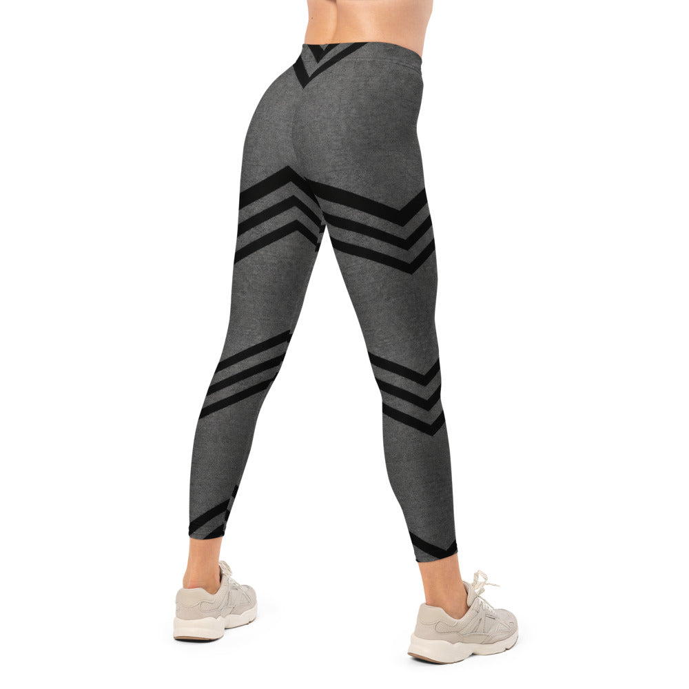 Personalisierte Sportleggings Damen Grau Schwarz V-Muster Fitness Leggings Yoga Hose G262