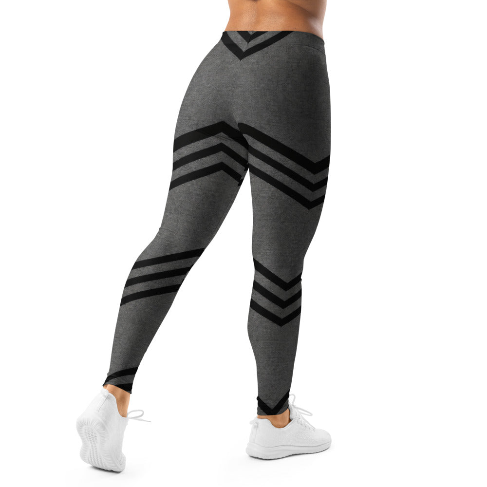 Personalisierte Sportleggings Damen Grau Schwarz V-Muster Fitness Leggings Yoga Hose G262