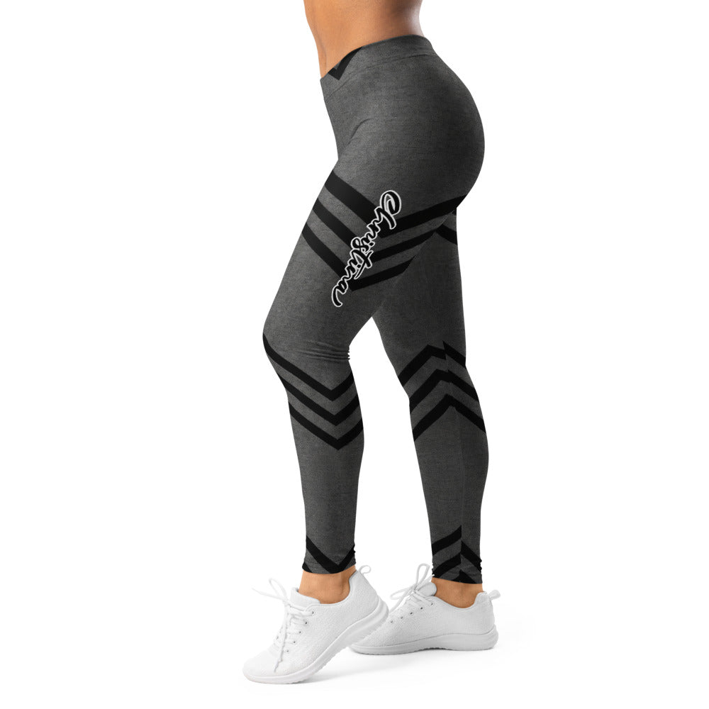 Personalisierte Sportleggings Damen Grau Schwarz V-Muster Fitness Leggings Yoga Hose G262