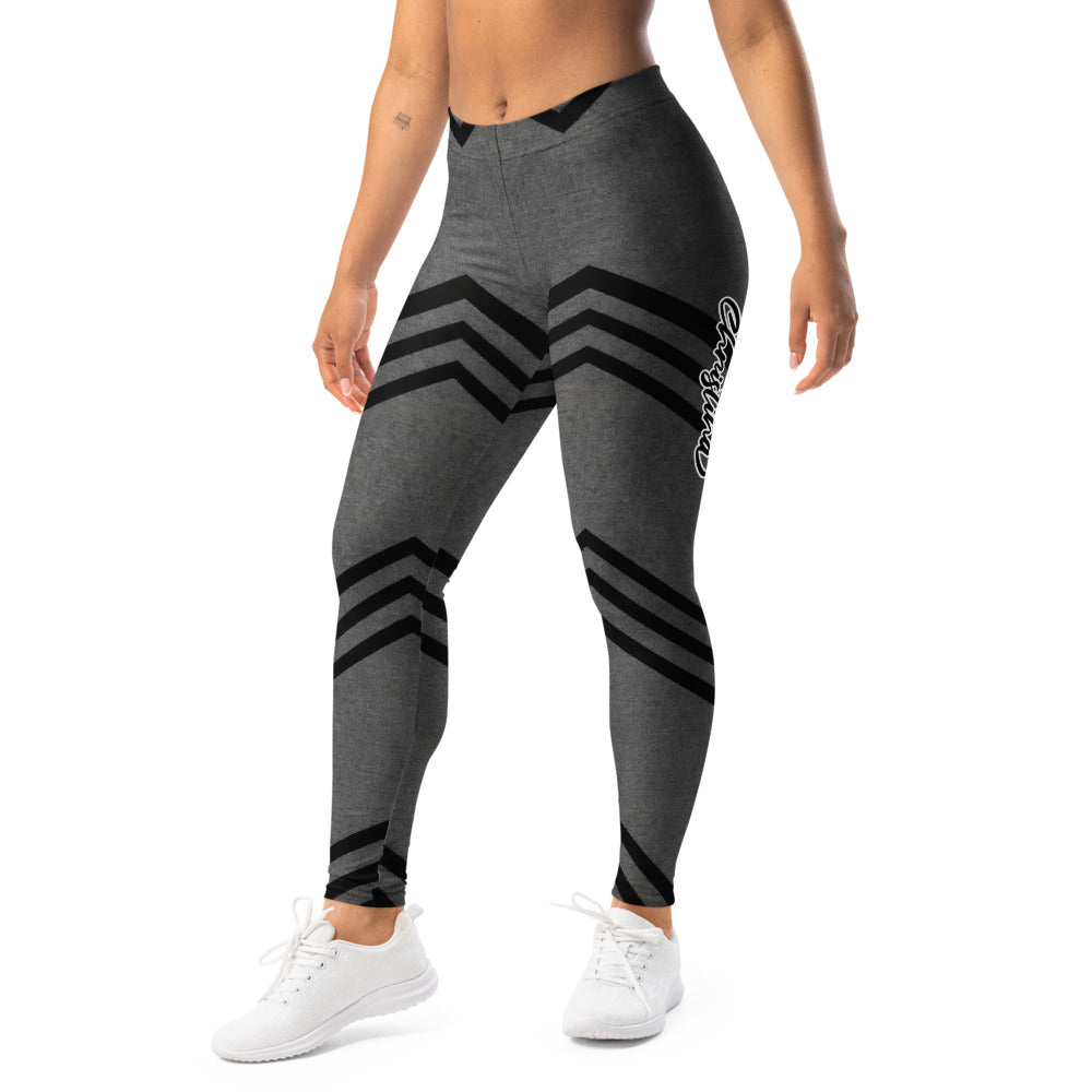 Personalisierte Sportleggings Damen Grau Schwarz V-Muster Fitness Leggings Yoga Hose G262