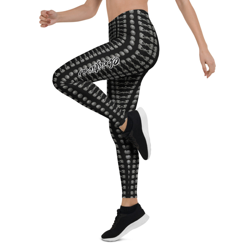 Personalisierte Damen Sportleggings Schwarz Silber Vintage Ornamentik Fitness Leggings Yoga Hose M022