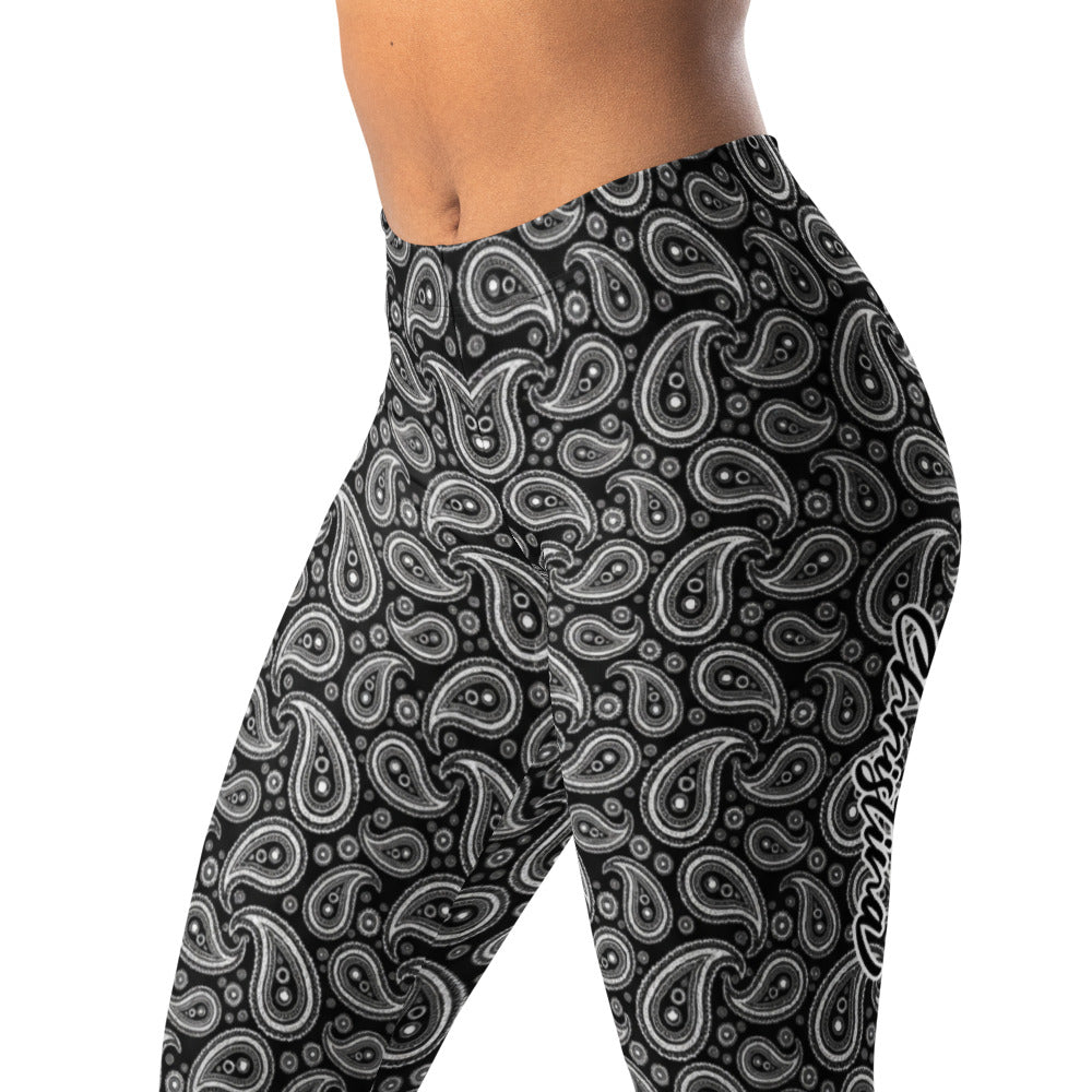 Personalisierte Damen Sportleggings Paisley Muster Schwarz Weiß Fitness Yoga Leggings Z773