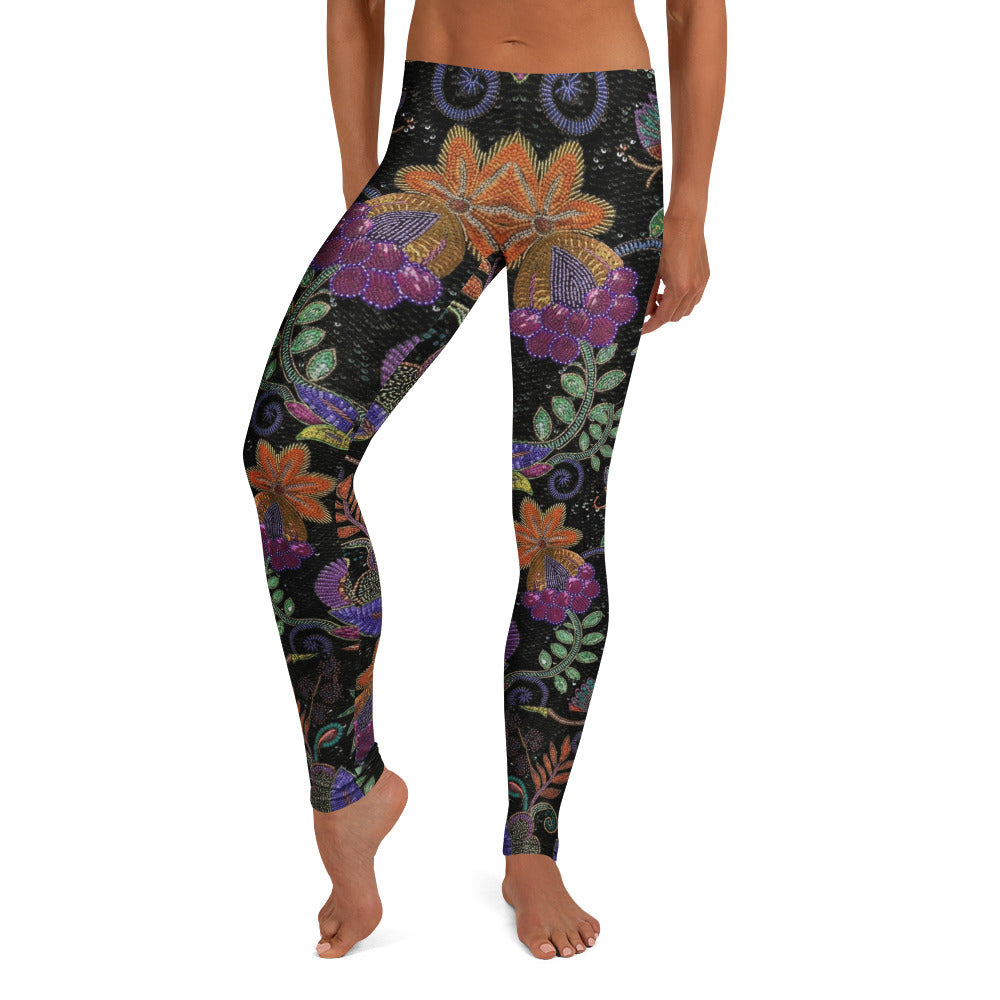 Personalisierte Damen Sportleggings Blumenmuster Ethno-Design Schwarz Bunt Fitness Yoga Leggings I403