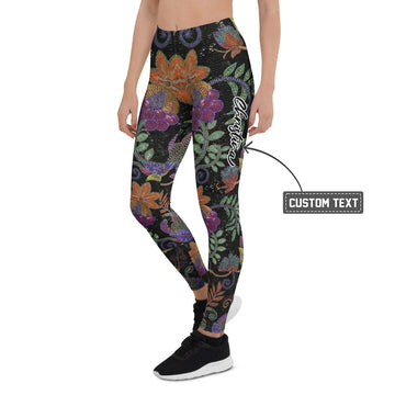 Personalisierte Damen Sportleggings Blumenmuster Ethno-Design Schwarz Bunt Fitness Yoga Leggings I403 - XL