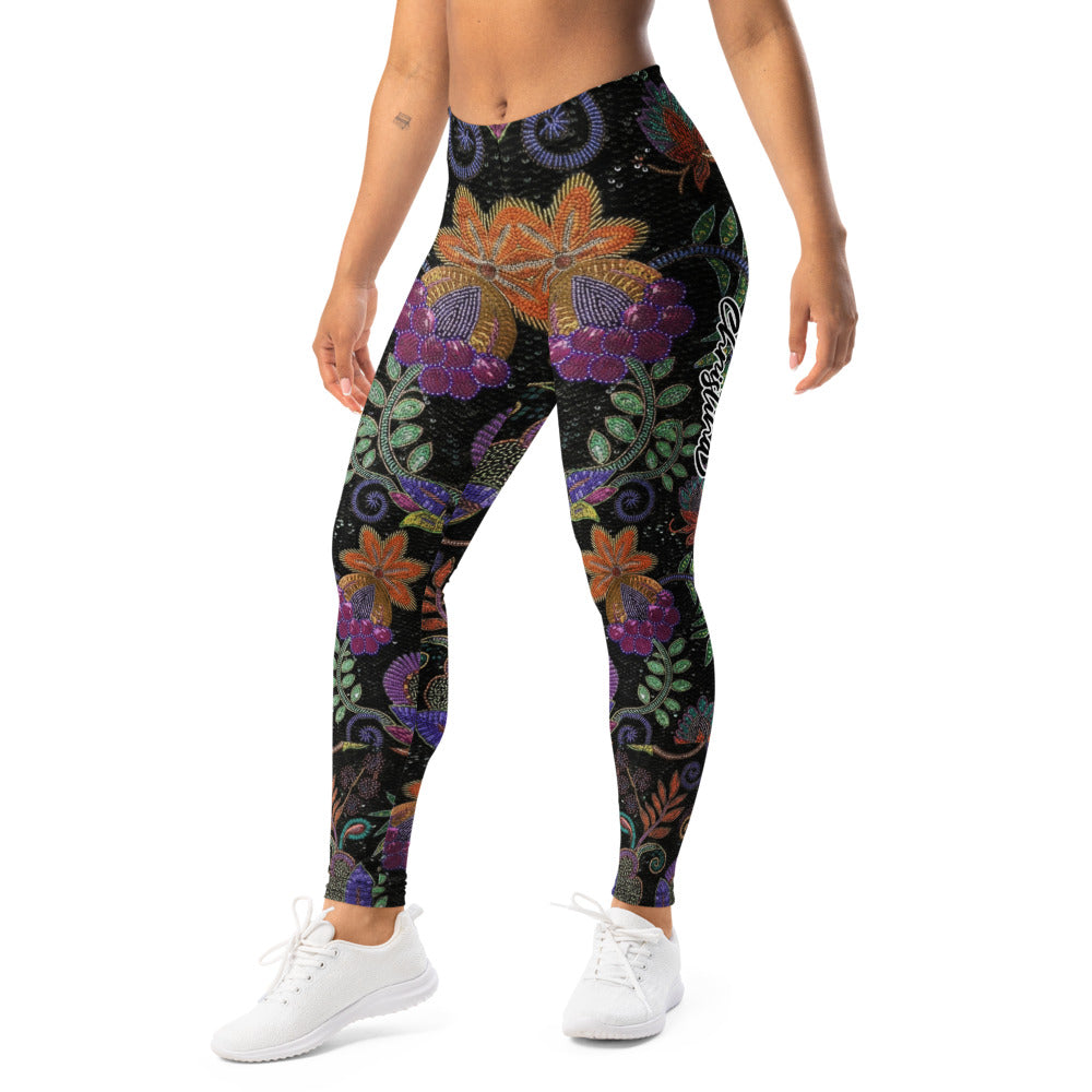 Personalisierte Damen Sportleggings Blumenmuster Ethno-Design Schwarz Bunt Fitness Yoga Leggings I403