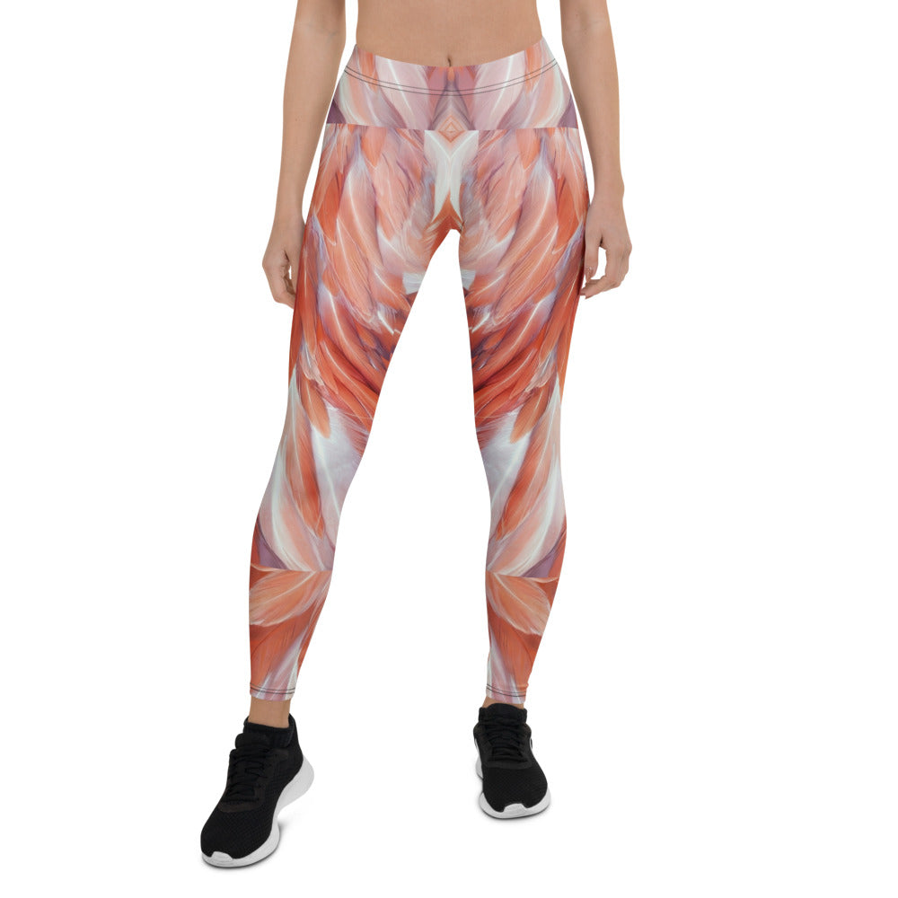 Personalisierte Damen Sportleggings Abstraktes Federmuster Rot Koralle Fitness Yoga Leggings G110