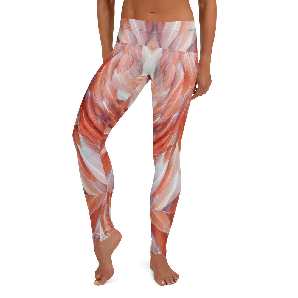 Personalisierte Damen Sportleggings Abstraktes Federmuster Rot Koralle Fitness Yoga Leggings G110
