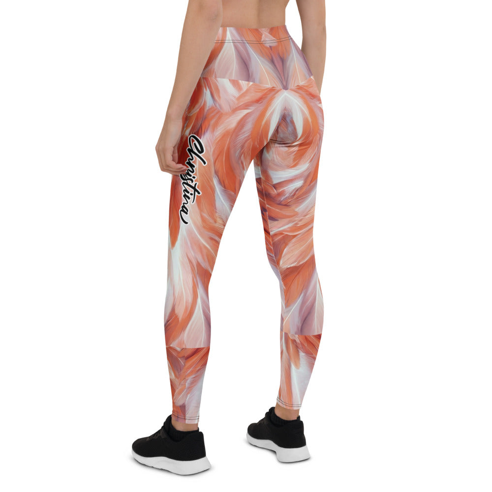 Personalisierte Damen Sportleggings Abstraktes Federmuster Rot Koralle Fitness Yoga Leggings G110