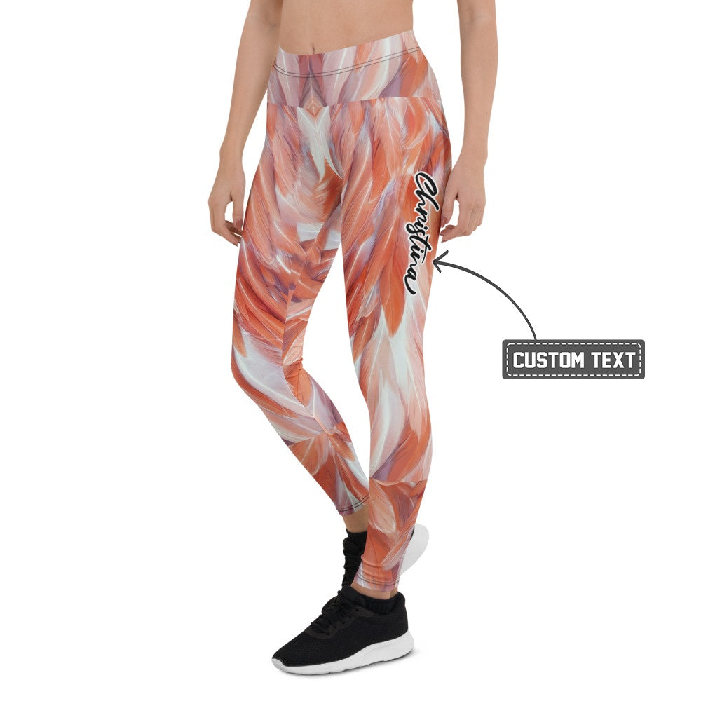 Personalisierte Damen Sportleggings Abstraktes Federmuster Rot Koralle Fitness Yoga Leggings G110 - XL