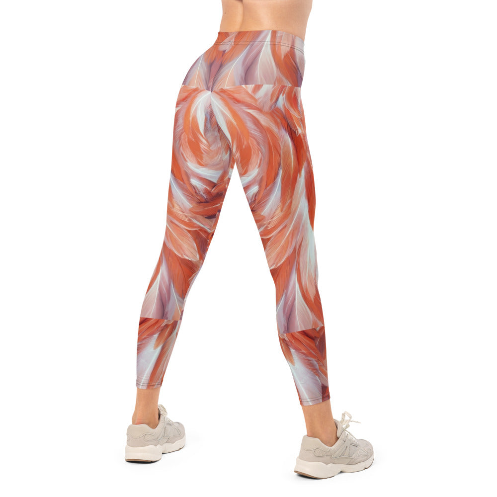 Personalisierte Damen Sportleggings Abstraktes Federmuster Rot Koralle Fitness Yoga Leggings G110