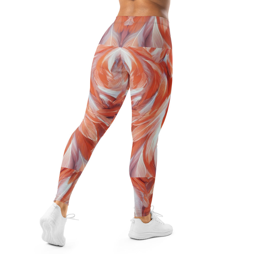 Personalisierte Damen Sportleggings Abstraktes Federmuster Rot Koralle Fitness Yoga Leggings G110