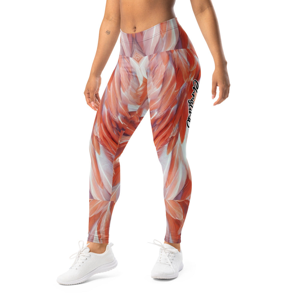 Personalisierte Damen Sportleggings Abstraktes Federmuster Rot Koralle Fitness Yoga Leggings G110