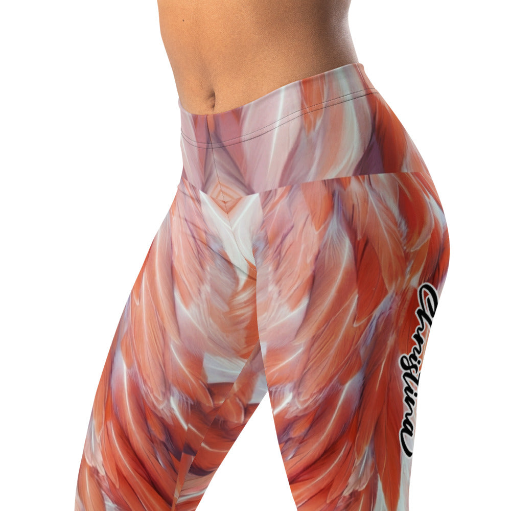 Personalisierte Damen Sportleggings Abstraktes Federmuster Rot Koralle Fitness Yoga Leggings G110