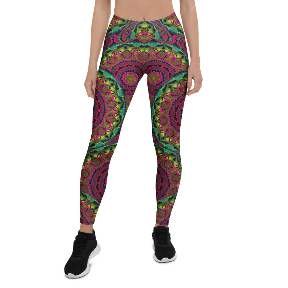 Personalisierte Damen Sportleggings Mandala Muster Bunt Psychedelisch Yoga Leggings Fitnesshose Goa Style Y160