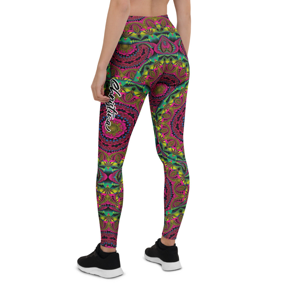Personalisierte Damen Sportleggings Mandala Muster Bunt Psychedelisch Yoga Leggings Fitnesshose Goa Style Y160