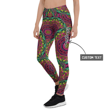 Personalisierte Damen Sportleggings Mandala Muster Bunt Psychedelisch Yoga Leggings Fitnesshose Goa Style Y160 - XL
