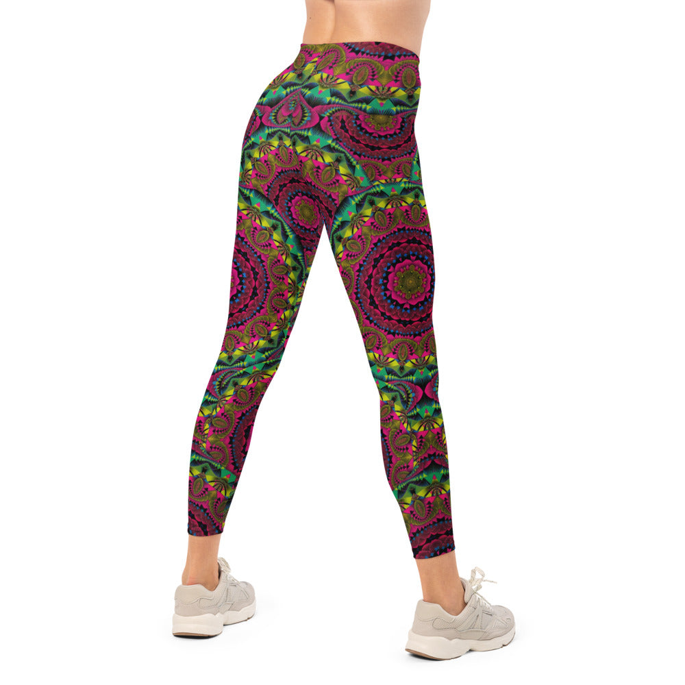 Personalisierte Damen Sportleggings Mandala Muster Bunt Psychedelisch Yoga Leggings Fitnesshose Goa Style Y160