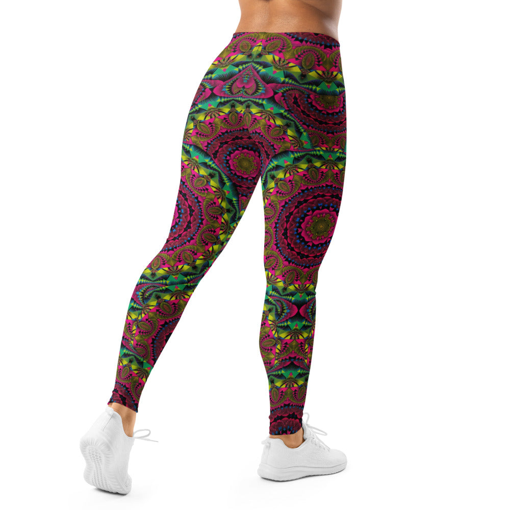 Personalisierte Damen Sportleggings Mandala Muster Bunt Psychedelisch Yoga Leggings Fitnesshose Goa Style Y160