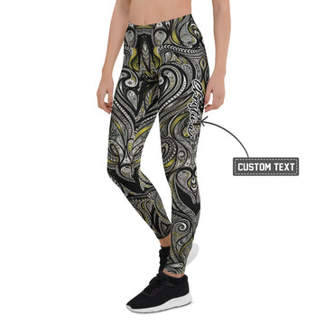 Personalisierte Damen Sportleggings Ornament Muster Schwarz Gelb Fitness Yoga Leggings I944 - XL