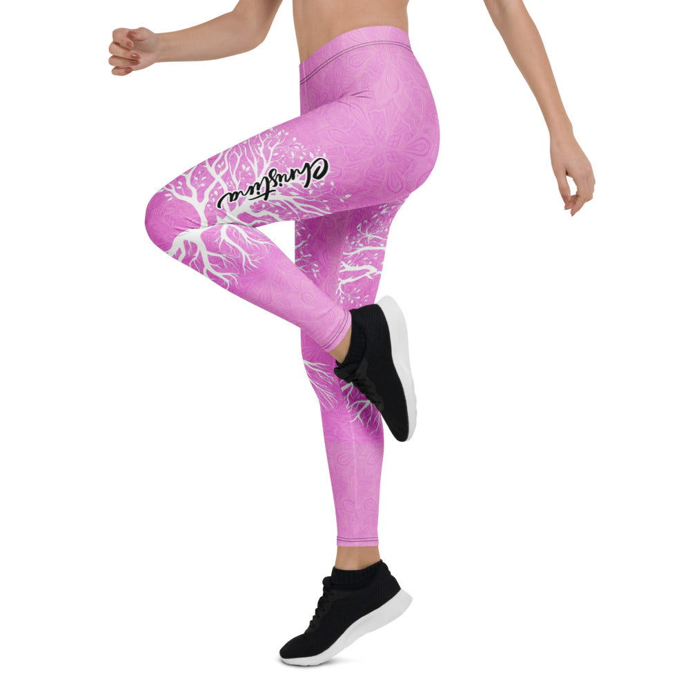 Personalisierte Damen Sportleggings Lebensbaum Design Rosa Weiß Mandala Yoga Fitness Leggings Q491