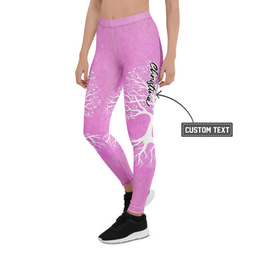 Personalisierte Damen Sportleggings Lebensbaum Design Rosa Weiß Mandala Yoga Fitness Leggings Q491 - XL