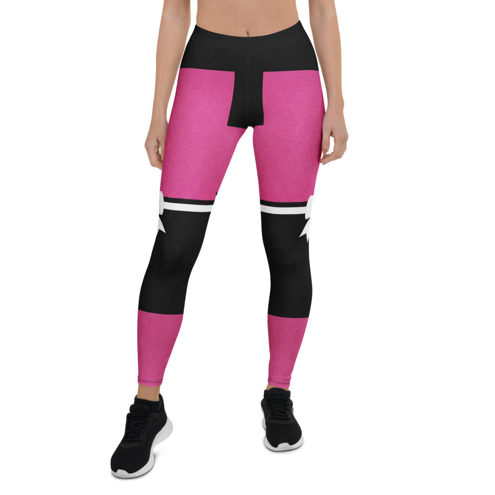 Personalisierte Damen Sportleggings Pink Schwarz Schleifen-Design Fitness Leggings P994
