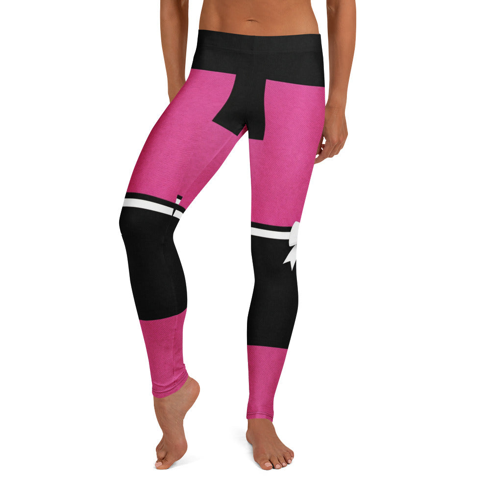 Personalisierte Damen Sportleggings Pink Schwarz Schleifen-Design Fitness Leggings P994