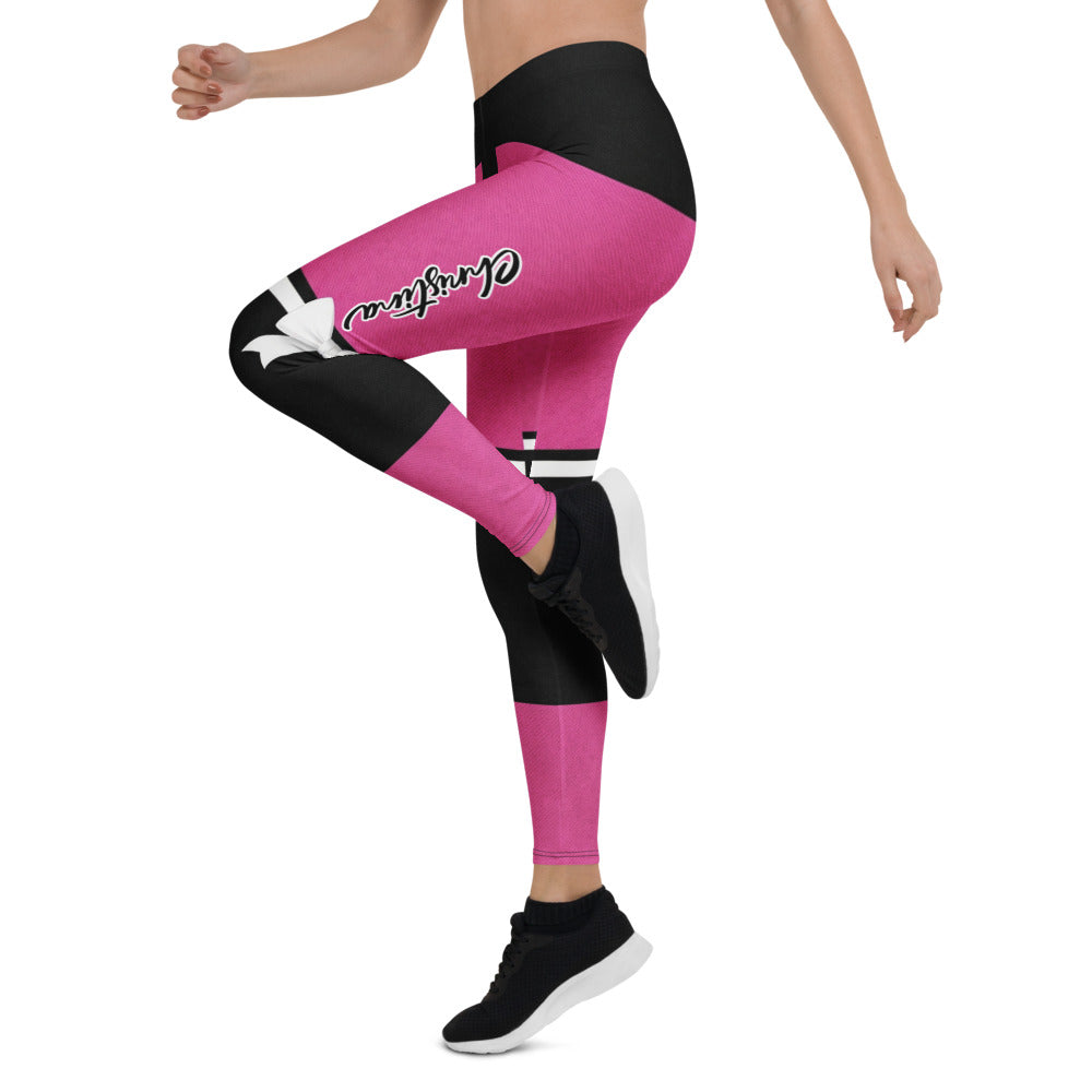 Personalisierte Damen Sportleggings Pink Schwarz Schleifen-Design Fitness Leggings P994