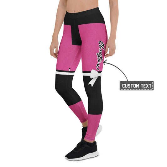 Personalisierte Damen Sportleggings Pink Schwarz Schleifen-Design Fitness Leggings P994 - XL