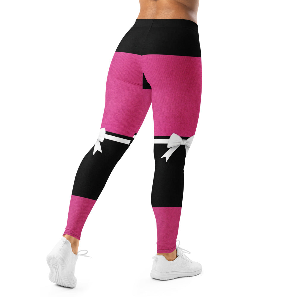 Personalisierte Damen Sportleggings Pink Schwarz Schleifen-Design Fitness Leggings P994
