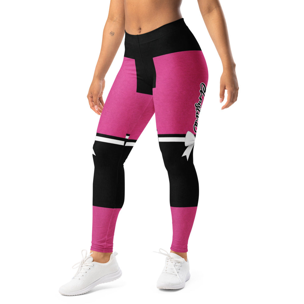 Personalisierte Damen Sportleggings Pink Schwarz Schleifen-Design Fitness Leggings P994