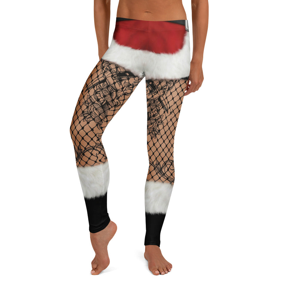 Personalisierte Damen Sportleggings Weihnachten Tattoo Design Netzoptik Rosen Fitness Yoga Hose Rot Schwarz L541