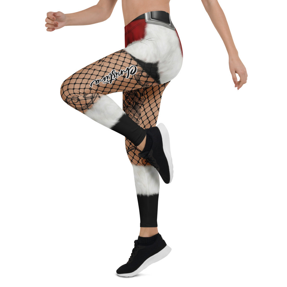 Personalisierte Damen Sportleggings Weihnachten Tattoo Design Netzoptik Rosen Fitness Yoga Hose Rot Schwarz L541