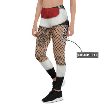 Personalisierte Damen Sportleggings Weihnachten Tattoo Design Netzoptik Rosen Fitness Yoga Hose Rot Schwarz L541 - XL