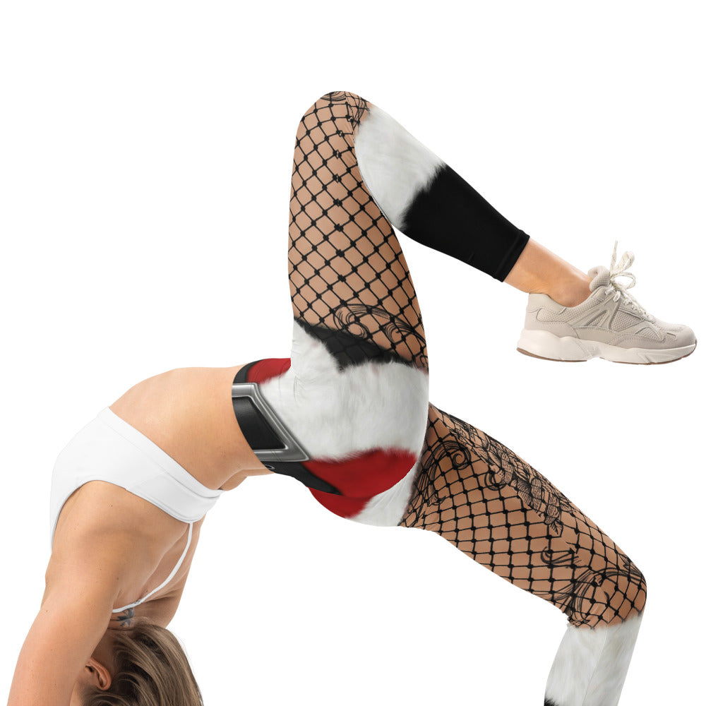Personalisierte Damen Sportleggings Weihnachten Tattoo Design Netzoptik Rosen Fitness Yoga Hose Rot Schwarz L541