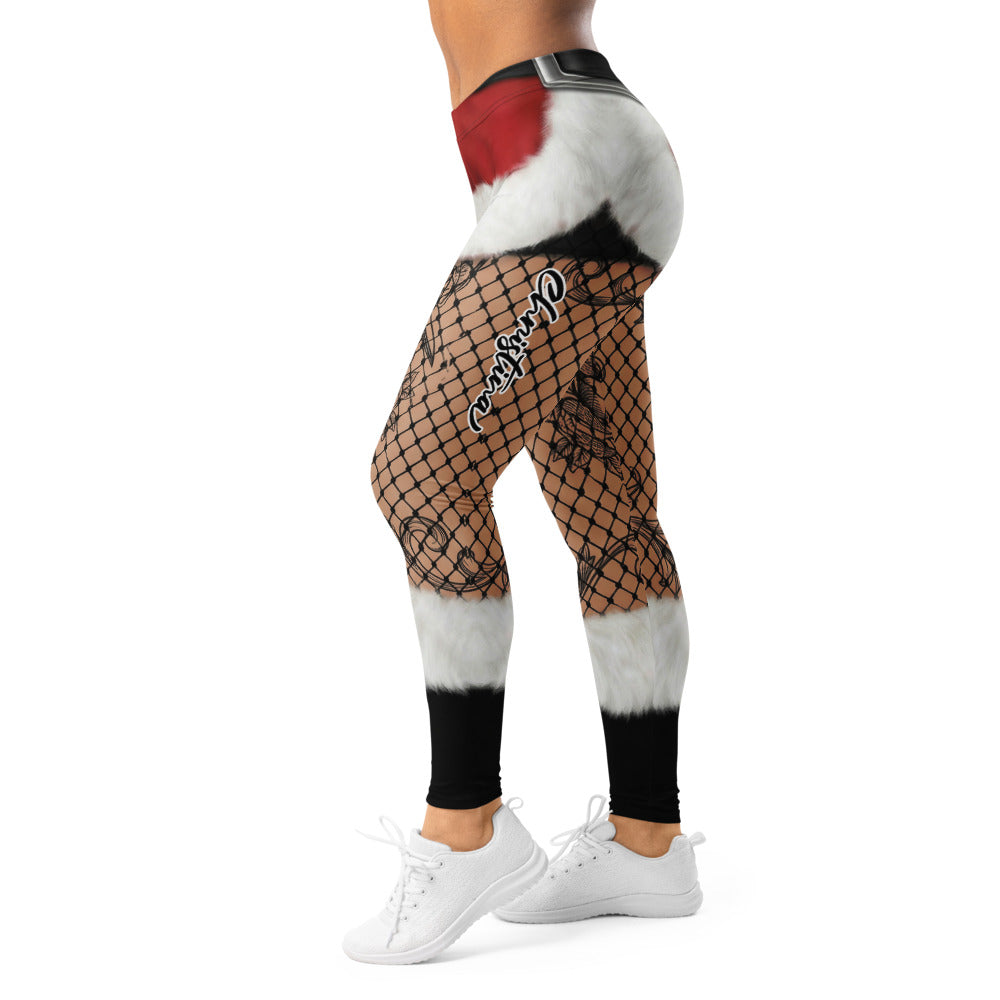 Personalisierte Damen Sportleggings Weihnachten Tattoo Design Netzoptik Rosen Fitness Yoga Hose Rot Schwarz L541