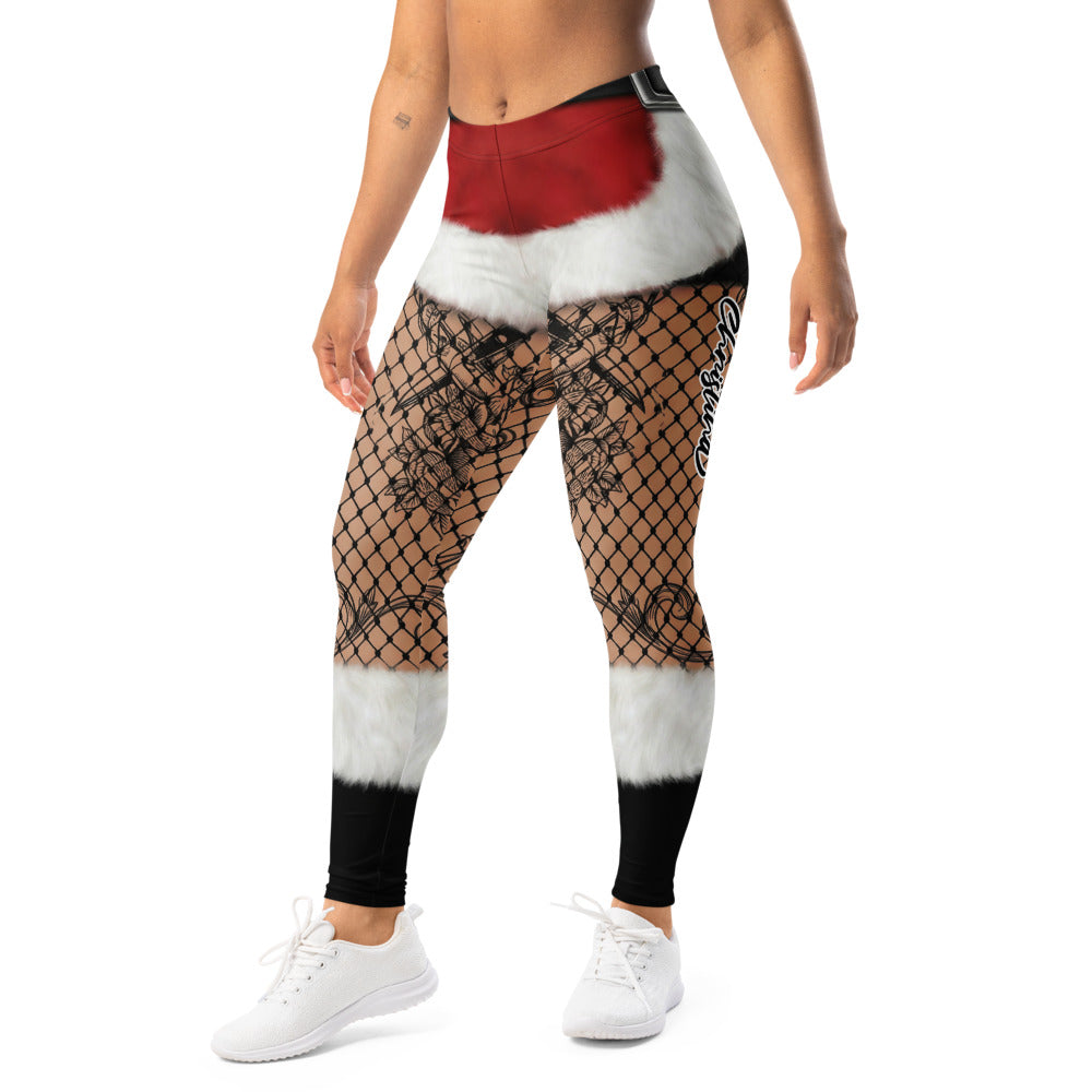 Personalisierte Damen Sportleggings Weihnachten Tattoo Design Netzoptik Rosen Fitness Yoga Hose Rot Schwarz L541