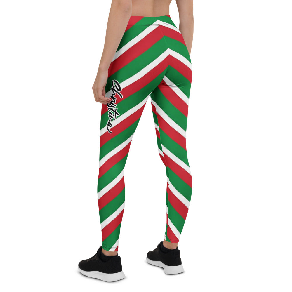 Personalisierte Damen Sportleggings Weihnachten Gestreift Rot Grün Weiß Fitness Leggings Zuckerstangen-Design Q114