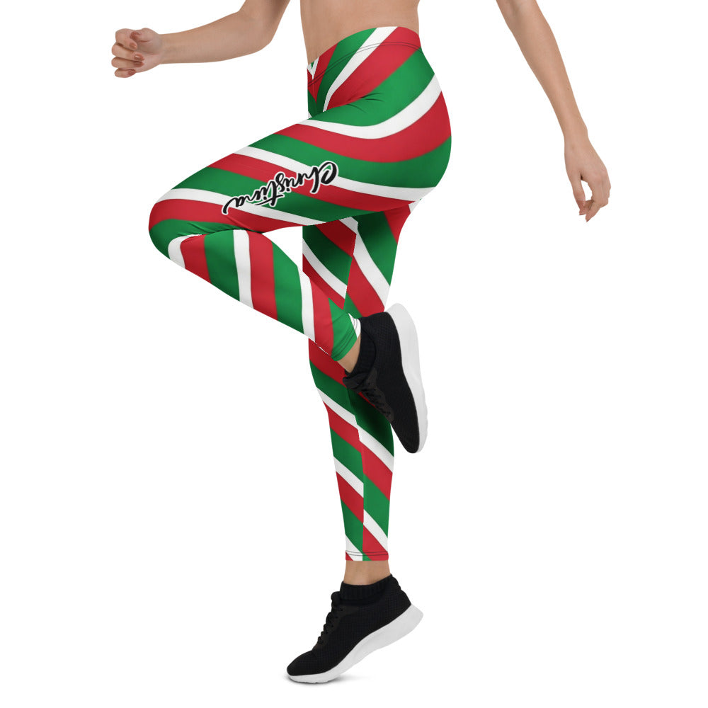 Personalisierte Damen Sportleggings Weihnachten Gestreift Rot Grün Weiß Fitness Leggings Zuckerstangen-Design Q114
