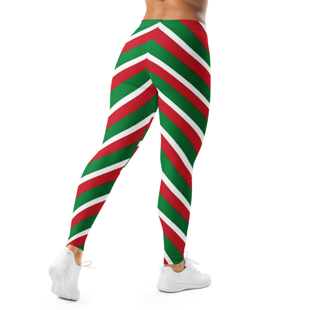 Personalisierte Damen Sportleggings Weihnachten Gestreift Rot Grün Weiß Fitness Leggings Zuckerstangen-Design Q114