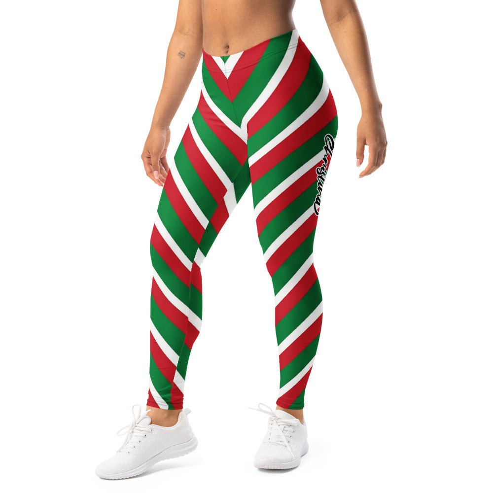 Personalisierte Damen Sportleggings Weihnachten Gestreift Rot Grün Weiß Fitness Leggings Zuckerstangen-Design Q114