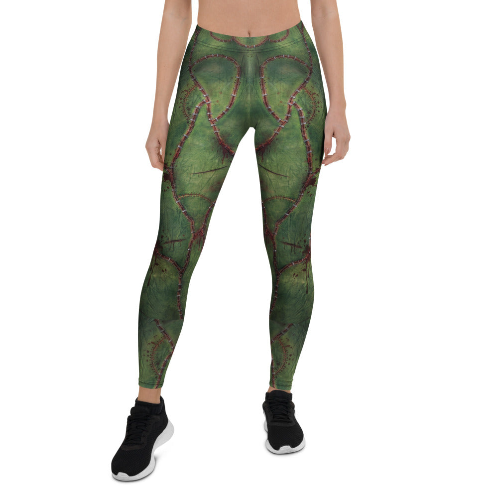 Personalisierte Damen Sportleggings Zombie Design Grün Narben Horror Fitness Leggings Halloween Y046