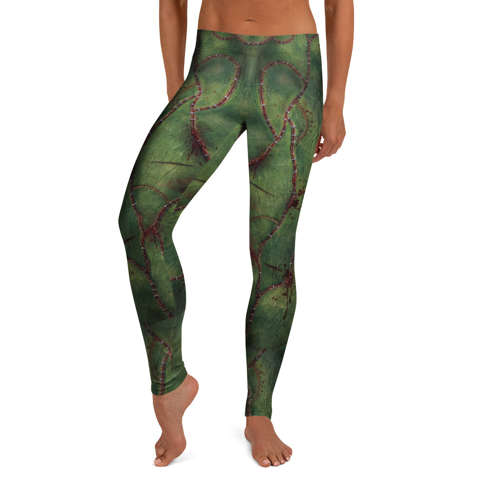 Personalisierte Damen Sportleggings Zombie Design Grün Narben Horror Fitness Leggings Halloween Y046